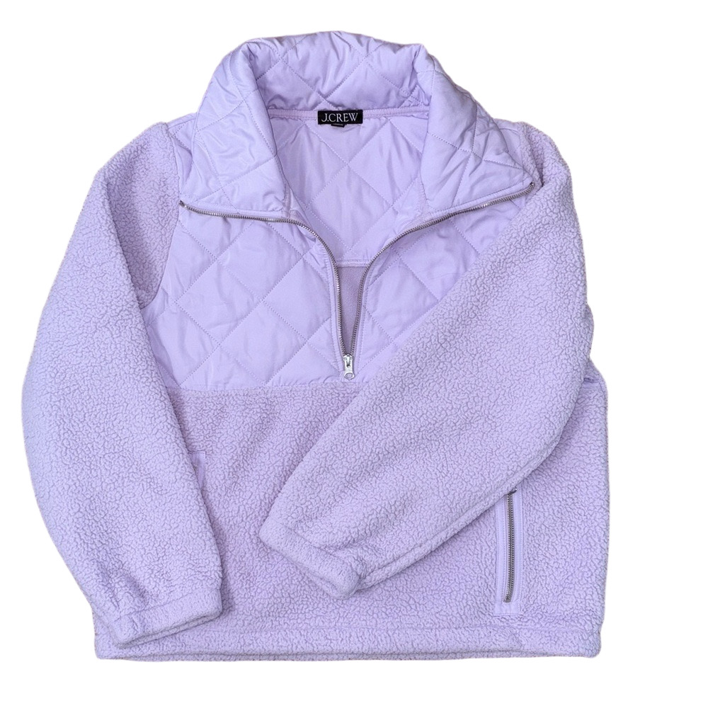 J.Crew Quilted Jacket Purple Sweatshirt Sherpa Size Medium